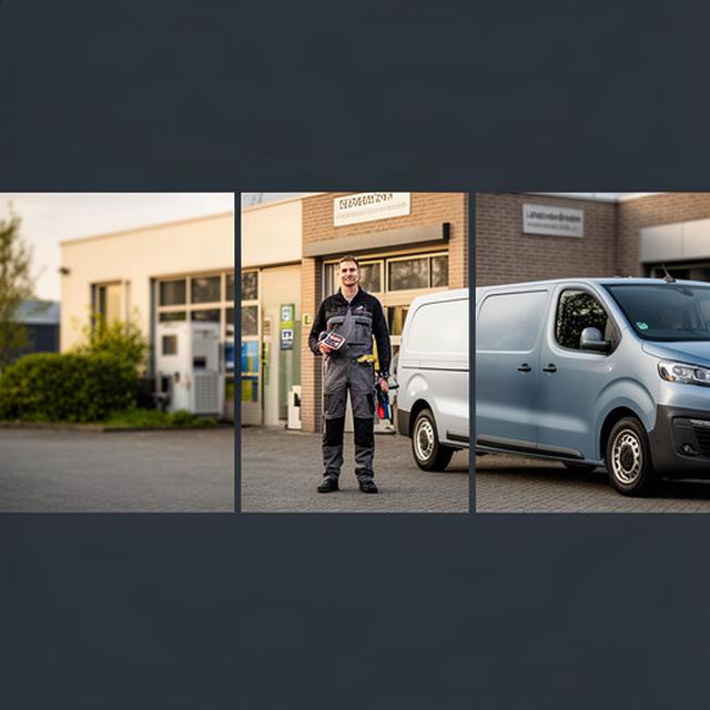 Installateur naast een servicebus bij een bedrijfspand in Gelderland